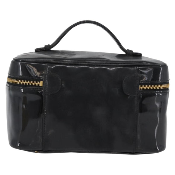 CHANEL COCO Mark Vanity Hand Bag Patent leather 2way Black Gold CC Auth ARZ446