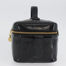 CHANEL COCO Mark Vanity Hand Bag Patent leather 2way Black Gold CC Auth ARZ446-3