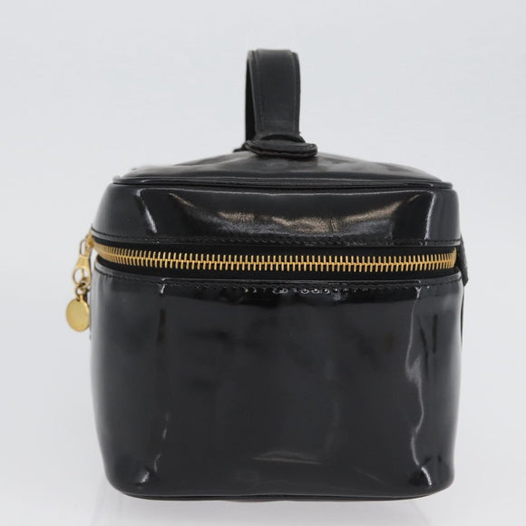 CHANEL COCO Mark Vanity Hand Bag Patent leather 2way Black Gold CC Auth ARZ446