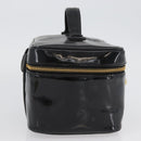 CHANEL COCO Mark Vanity Hand Bag Patent leather 2way Black Gold CC Auth ARZ446-4