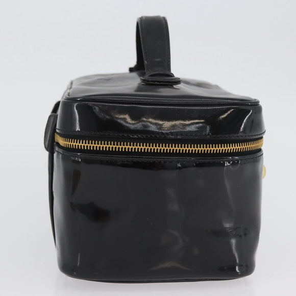 CHANEL COCO Mark Vanity Hand Bag Patent leather 2way Black Gold CC Auth ARZ446