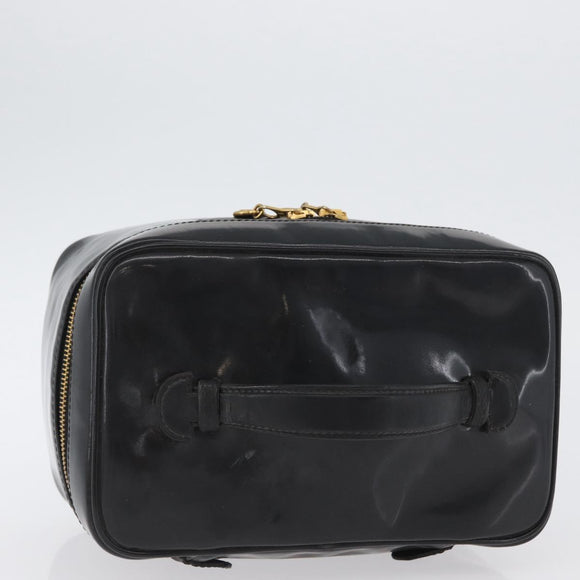 CHANEL COCO Mark Vanity Hand Bag Patent leather 2way Black Gold CC Auth ARZ446