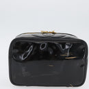 CHANEL COCO Mark Vanity Hand Bag Patent leather 2way Black Gold CC Auth ARZ446-5