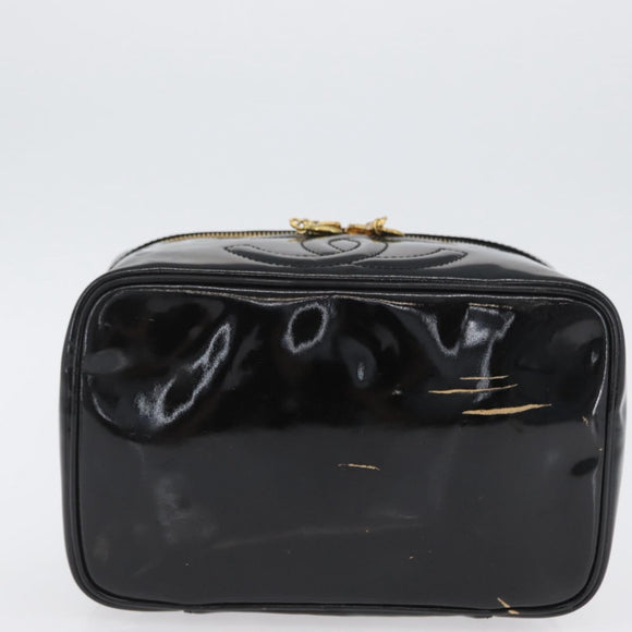 CHANEL COCO Mark Vanity Hand Bag Patent leather 2way Black Gold CC Auth ARZ446