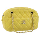 CHANEL Matelasse Chain Shoulder Bag Lamb Skin Yellow Gold CC Auth ARZ447-1