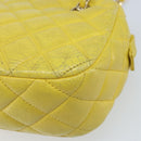CHANEL Matelasse Chain Shoulder Bag Lamb Skin Yellow Gold CC Auth ARZ447-13