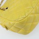 CHANEL Matelasse Chain Shoulder Bag Lamb Skin Yellow Gold CC Auth ARZ447-14