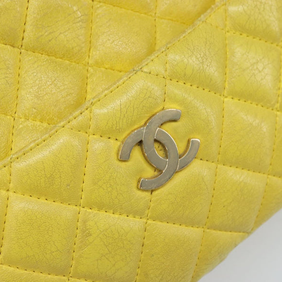 CHANEL Matelasse Chain Shoulder Bag Lamb Skin Yellow Gold CC Auth ARZ447