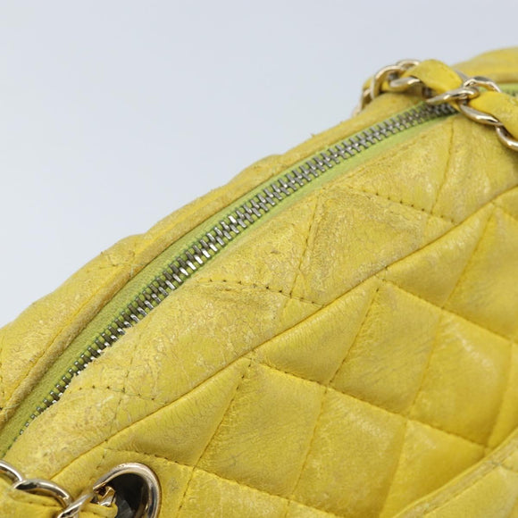 CHANEL Matelasse Chain Shoulder Bag Lamb Skin Yellow Gold CC Auth ARZ447