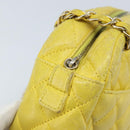 CHANEL Matelasse Chain Shoulder Bag Lamb Skin Yellow Gold CC Auth ARZ447-17