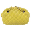 CHANEL Matelasse Chain Shoulder Bag Lamb Skin Yellow Gold CC Auth ARZ447-3
