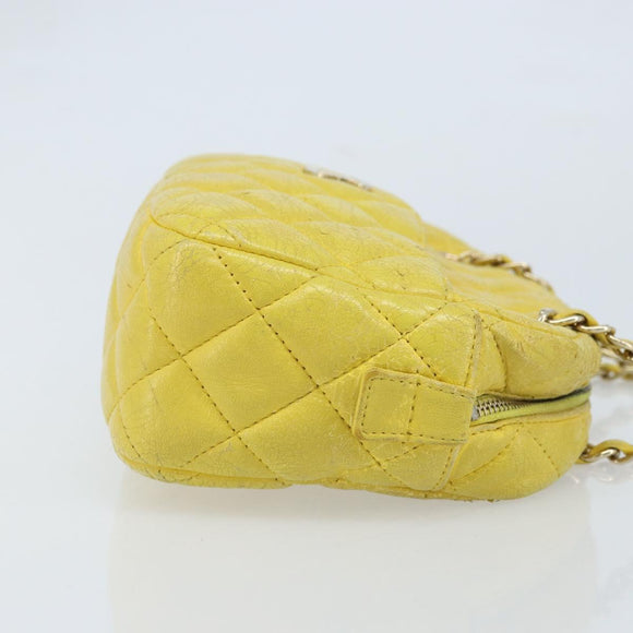 CHANEL Matelasse Chain Shoulder Bag Lamb Skin Yellow Gold CC Auth ARZ447