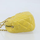 CHANEL Matelasse Chain Shoulder Bag Lamb Skin Yellow Gold CC Auth ARZ447-5