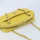 CHANEL Matelasse Chain Shoulder Bag Lamb Skin Yellow Gold CC Auth ARZ447-6