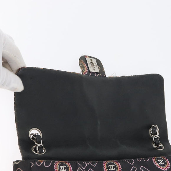 CHANEL Chain Shoulder Bag Satin Black Silver CC Auth ARZ448A