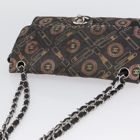 CHANEL Chain Shoulder Bag Satin Black Silver CC Auth ARZ448A