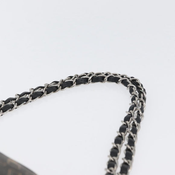 CHANEL Chain Shoulder Bag Satin Black Silver CC Auth ARZ448A