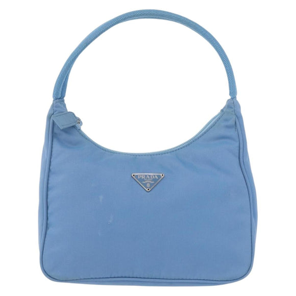 PRADA Hand Bag Nylon Light Blue Silver Auth ARZ485A