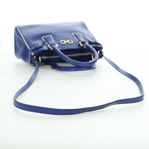 Salvatore Ferragamo Gancini Sofia Handtas Leer 2-weg Blauw Goud Auth ARZ486A