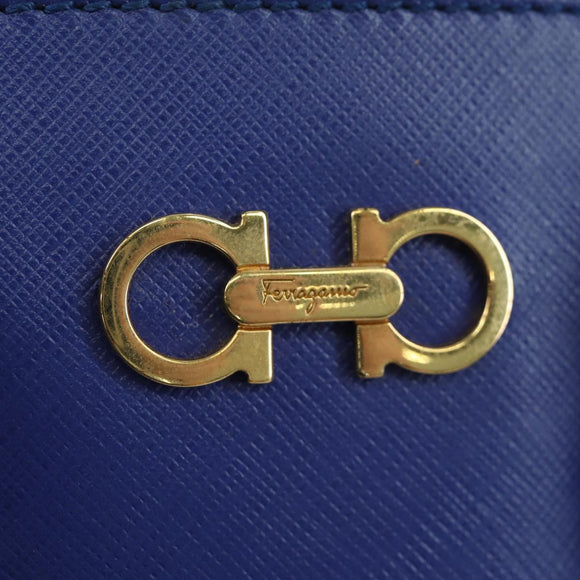 Salvatore Ferragamo Gancini Sofia Handtas Leer 2-weg Blauw Goud Auth ARZ486A