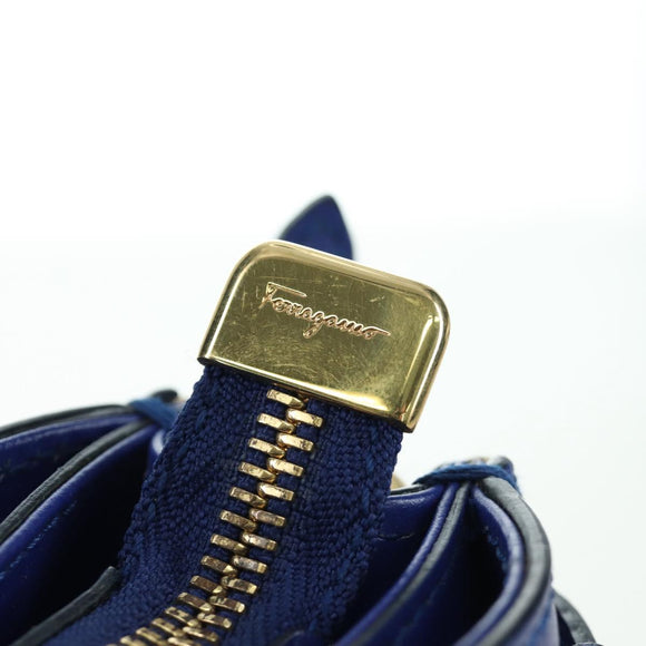 Salvatore Ferragamo Gancini Sofia Handtas Leer 2-weg Blauw Goud Auth ARZ486A