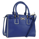 Salvatore Ferragamo Gancini Sofia Handtas Leer 2-weg Blauw Goud Auth ARZ486A-1