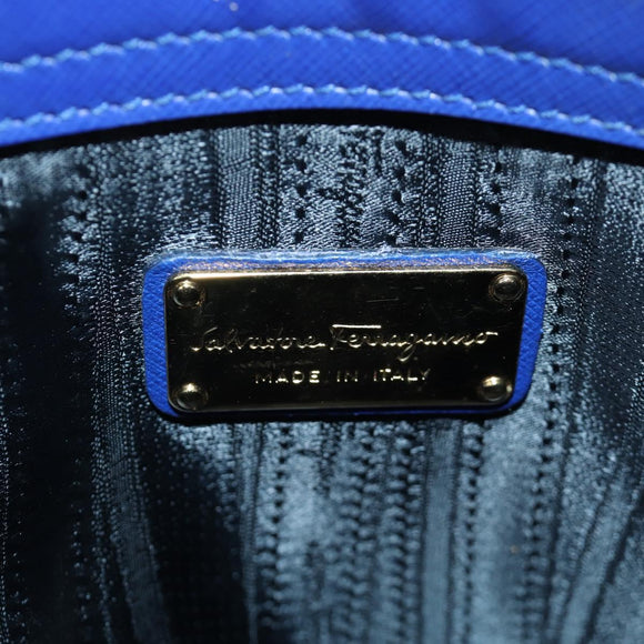 Salvatore Ferragamo Gancini Sofia Handtas Leer 2-weg Blauw Goud Auth ARZ486A