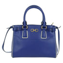 Salvatore Ferragamo Gancini Sofia Handtas Leer 2-weg Blauw Goud Auth ARZ486A-13