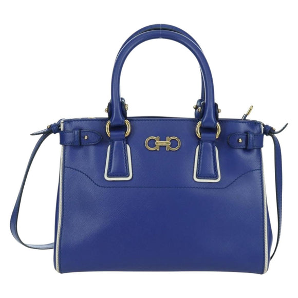 Salvatore Ferragamo Gancini Sofia Handtas Leer 2-weg Blauw Goud Auth ARZ486A