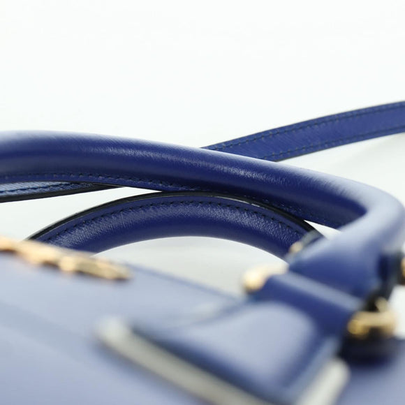 Salvatore Ferragamo Gancini Sofia Handtas Leer 2-weg Blauw Goud Auth ARZ486A