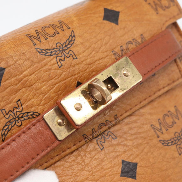 MCM Vicetos Logogram Hand Bag PVC Leather 2way Brown Gold Auth ARZ491