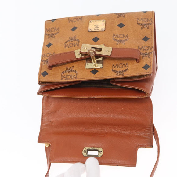 MCM Vicetos Logogram Hand Bag PVC Leather 2way Brown Gold Auth ARZ491
