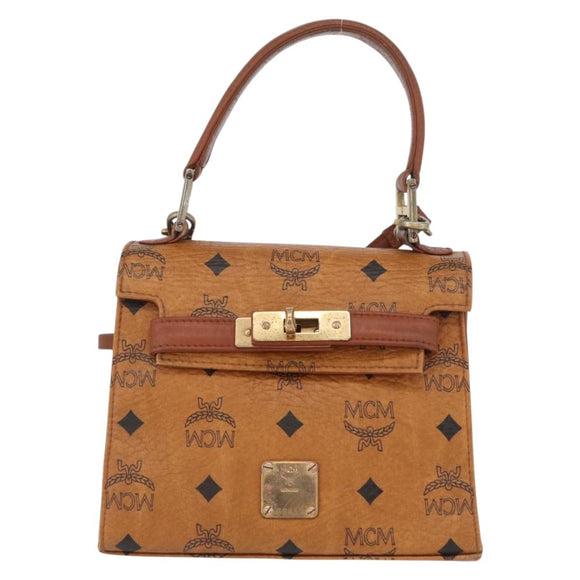 MCM Vicetos Logogram Hand Bag PVC Leather 2way Brown Gold Auth ARZ491