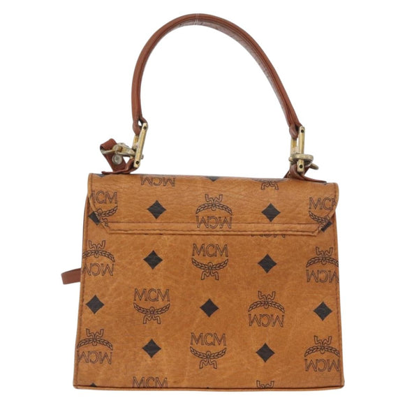 MCM Vicetos Logogram Hand Bag PVC Leather 2way Brown Gold Auth ARZ491