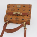 MCM Vicetos Logogram Hand Bag PVC Leather 2way Brown Gold Auth ARZ491-6