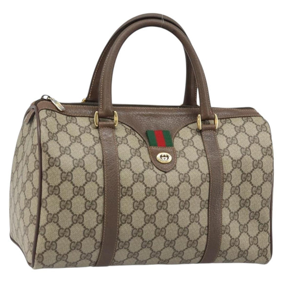 GUCCI GG Supreme Web Sherry Line Boston Bag PVC Beige Gold 40 02 007 Auth ARZ492