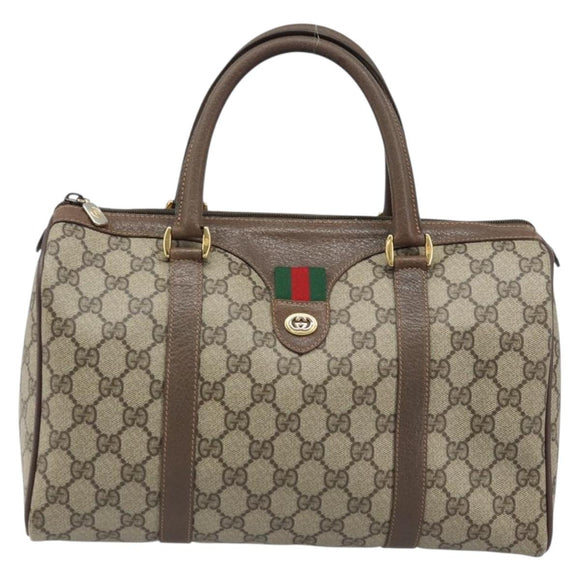 GUCCI GG Supreme Web Sherry Line Boston Bag PVC Beige Gold 40 02 007 Auth ARZ492
