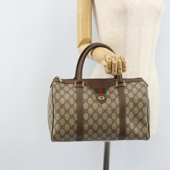 GUCCI GG Supreme Web Sherry Line Boston Bag PVC Beige Gold 40 02 007 Auth ARZ492
