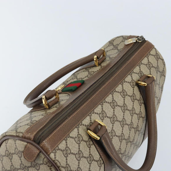 GUCCI GG Supreme Web Sherry Line Boston Bag PVC Beige Gold 40 02 007 Auth ARZ492