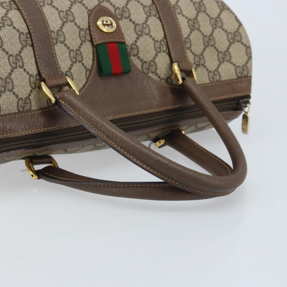 GUCCI GG Supreme Web Sherry Line Boston Bag PVC Beige Gold 40 02 007 Auth ARZ492