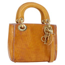 Christian Dior Trotter Canvas Lady Dior Hand Bag 2way Yellow Gold Auth ARZ504-1