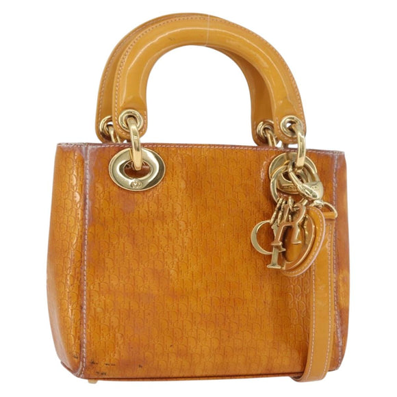 Christian Dior Trotter Canvas Lady Dior Hand Bag 2way Yellow Gold Auth ARZ504