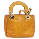Christian Dior Trotter Canvas Lady Dior Hand Bag 2way Yellow Gold Auth ARZ504-2