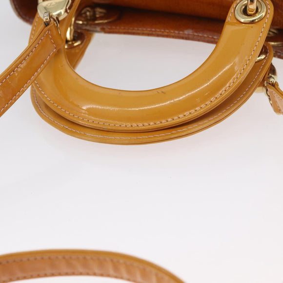 Christian Dior Trotter Canvas Lady Dior Hand Bag 2way Yellow Gold Auth ARZ504