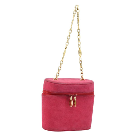 Christian Dior Chain Shoulder Bag Suede Pink Gold Auth ARZ505A