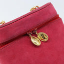 Christian Dior Chain Shoulder Bag Suede Pink Gold Auth ARZ505A-17