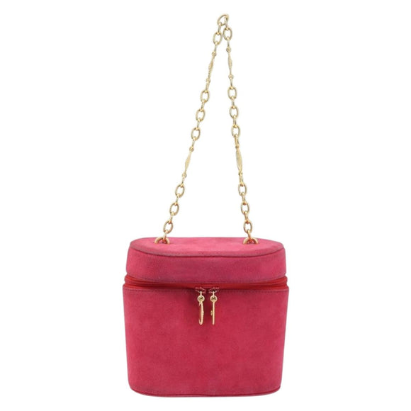 Christian Dior Chain Shoulder Bag Suede Pink Gold Auth ARZ505A
