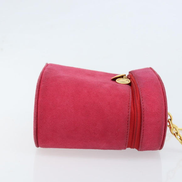 Christian Dior Chain Shoulder Bag Suede Pink Gold Auth ARZ505A