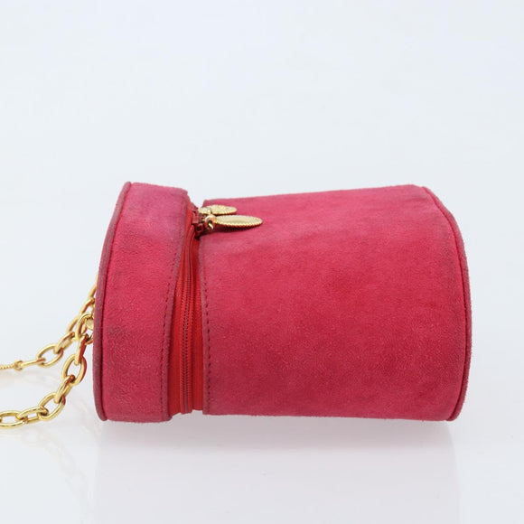 Christian Dior Chain Shoulder Bag Suede Pink Gold Auth ARZ505A