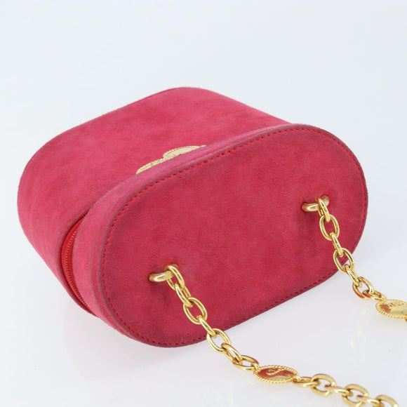 Christian Dior Chain Shoulder Bag Suede Pink Gold Auth ARZ505A